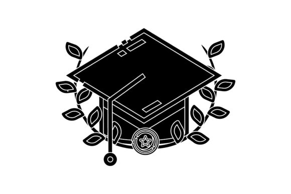 Graduation Hat Floral Black Icon